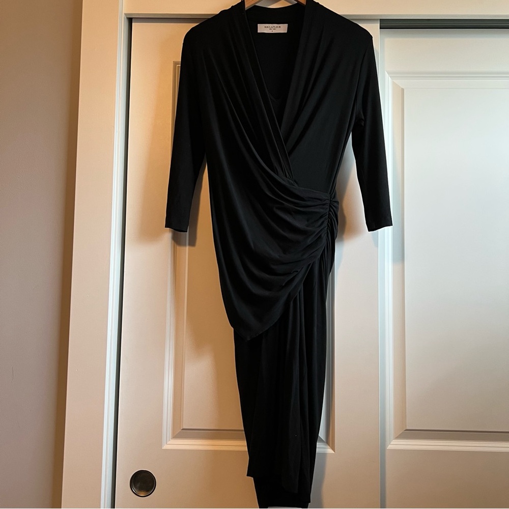 MM Lafleur Black Ruched 3/4 Sleeve Dress Size Large